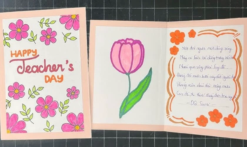 Mẫu vẽ thiệp 20/11 ngày Nhà giáo Việt Nam màu hồng