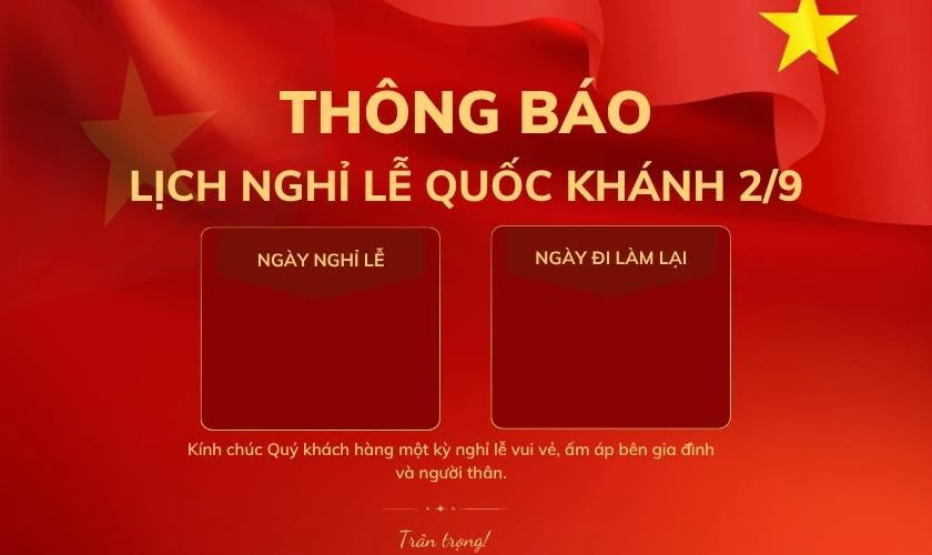 Mẫu thiệp thông báo nghỉ lễ 2/9 dành cho công ty, doanh nghiệp ấn tượng
