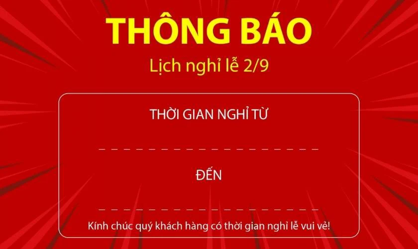 Mẫu thiệp thông báo nghỉ lễ 2/9 dành cho công ty, doanh nghiệp