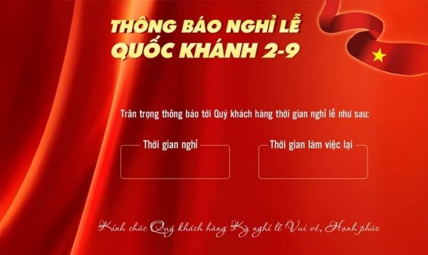Mẫu thiệp thông báo nghỉ lễ 2/9 cho công ty, doanh nghiệp
