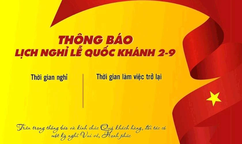 Mẫu thiệp thông báo nghỉ lễ 2/9 cho công ty