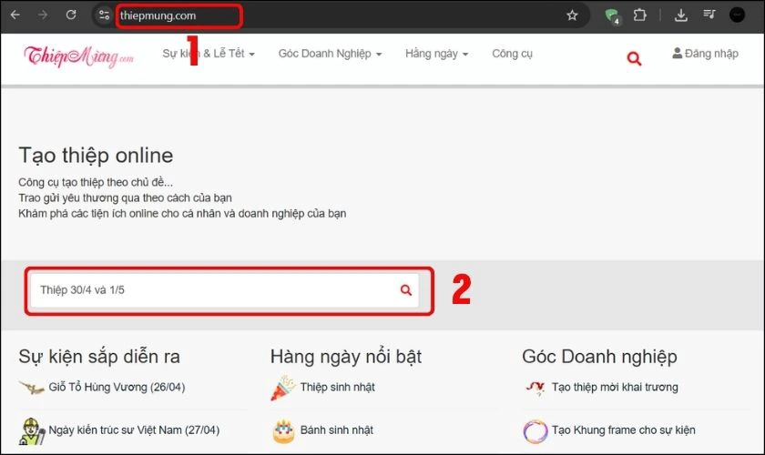 Truy cập website thiepmung.com