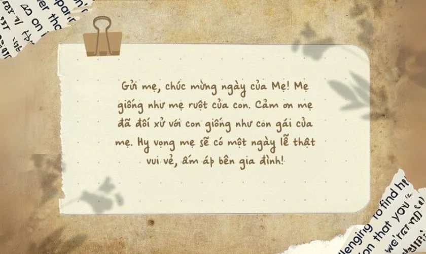 Thiệp chúc ngày của Mẹ cho mẹ chồng