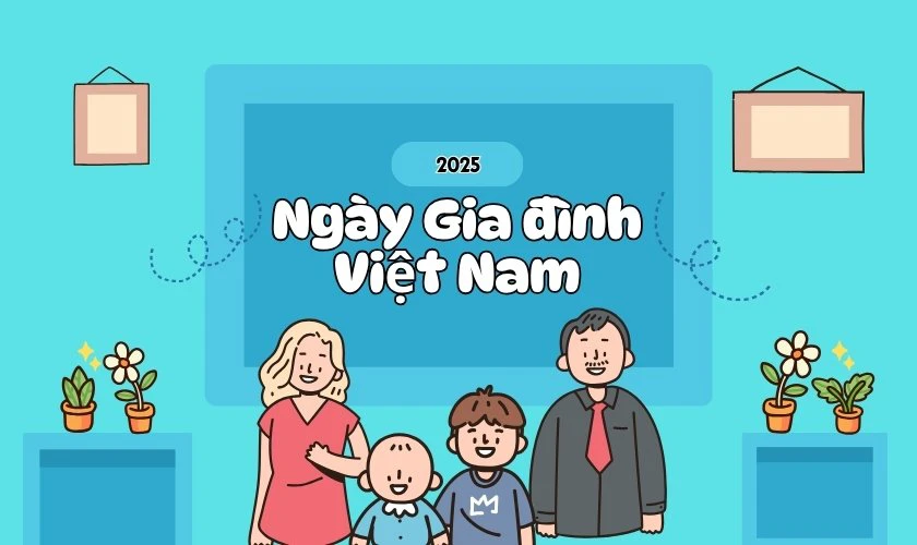 Thiệp chúc mừng Ngày Gia Đình tone màu xanh