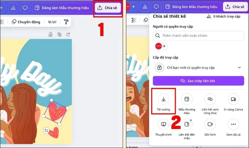 Tải thiệp vừa chỉnh sửa về máy