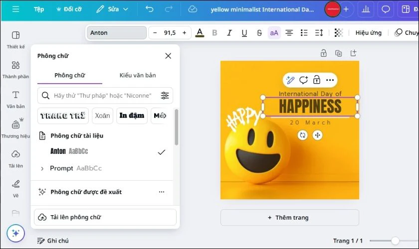 Chỉnh sửa phần văn bản bằng cách nhấp vào hộp văn bản và thay đổi nội dung