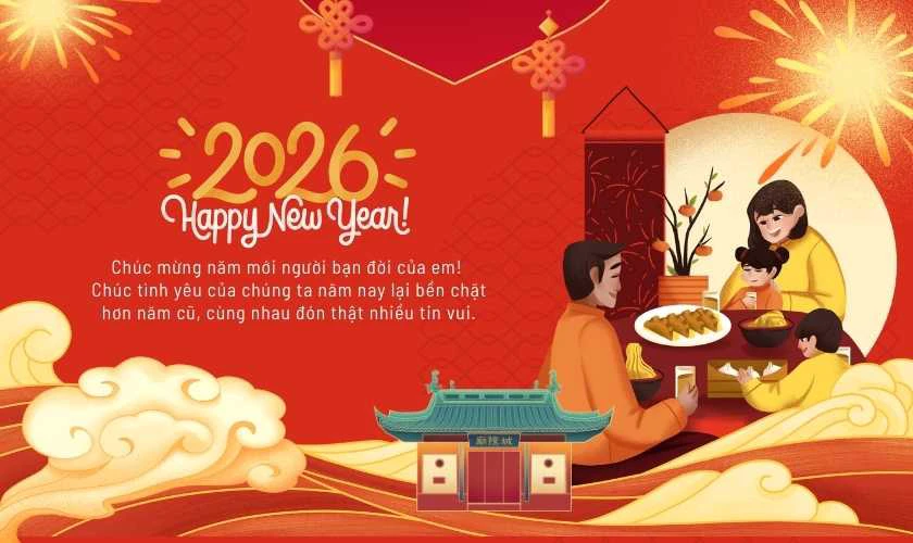 Thiệp chúc Tết 2026 cho vợ, chồng ý nghĩa