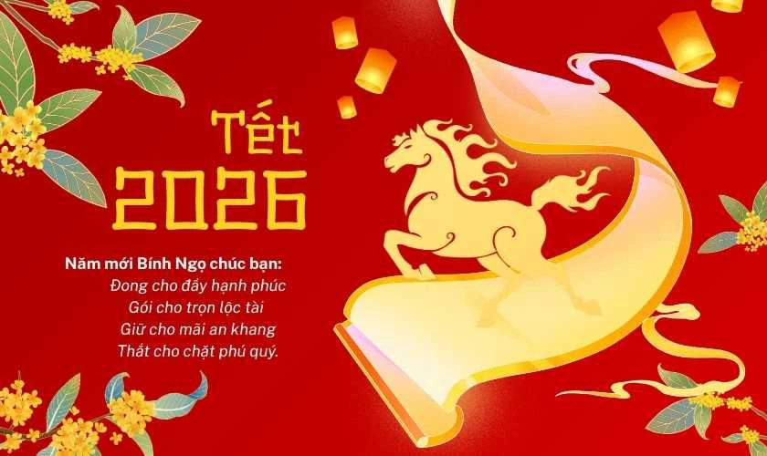 Thiệp chúc Tết 2026 Bính Ngọ đẹp mắt