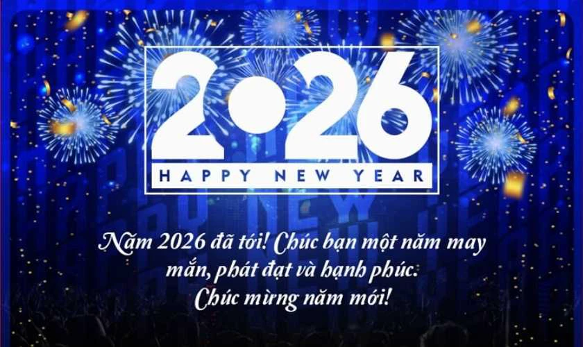 Thiệp chúc Tết 2026 Bính Ngọ đẹp, tone xanh dương