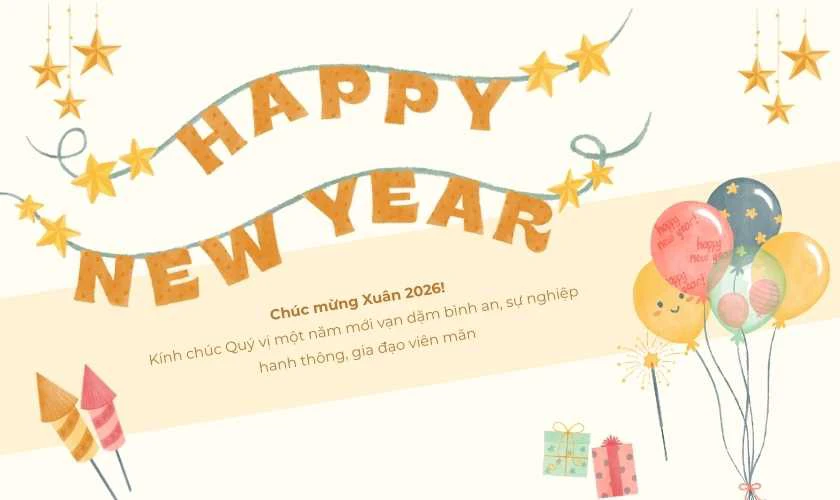 Thiệp chúc Tết 2026 cho doanh nghiệp tone vàng nhạt