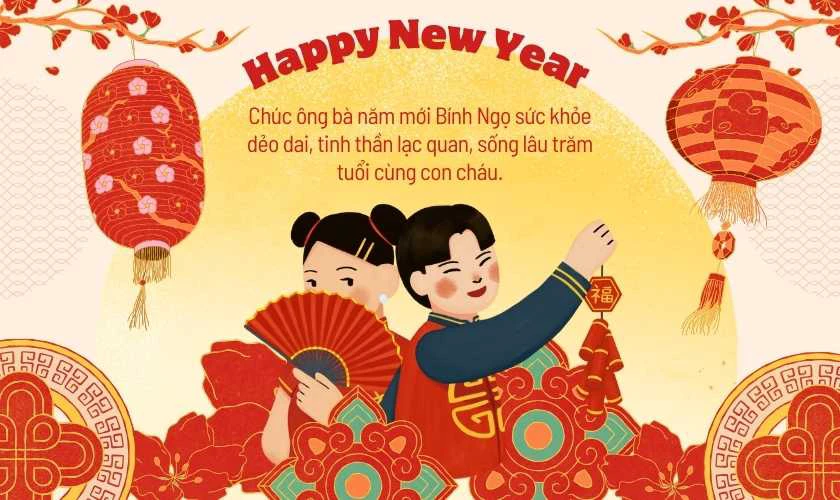 Thiệp chúc Tết 2026 ý nghĩa tặng cho ông bà