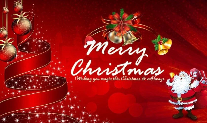 Thiệp Giáng Sinh màu đỏ có hình ông già Noel