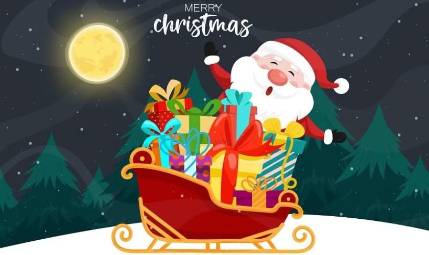 Thiệp Giáng Sinh ông già Noel phát quà