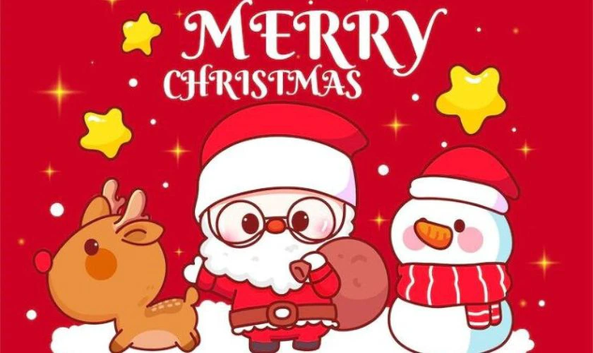 Thiệp Giáng Sinh hình ông già Noel chibi