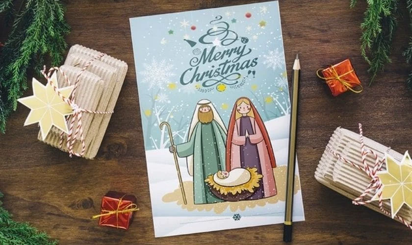 Thiệp Giáng sinh có hình cây thông Noel đẹp