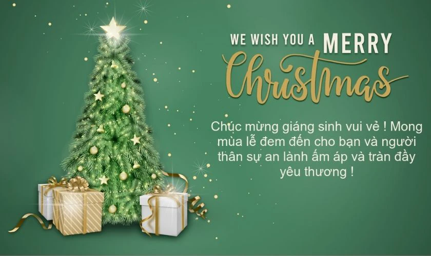 Thiệp Giáng sinh có hình cây thông Noel tone xanh lá