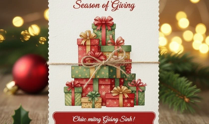 Thiệp Noel có hình hộp quà màu sắc