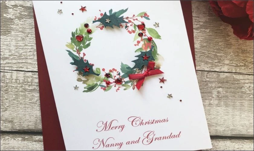 Thiệp Giáng Sinh có hình vòng nguyệt quế đẹp