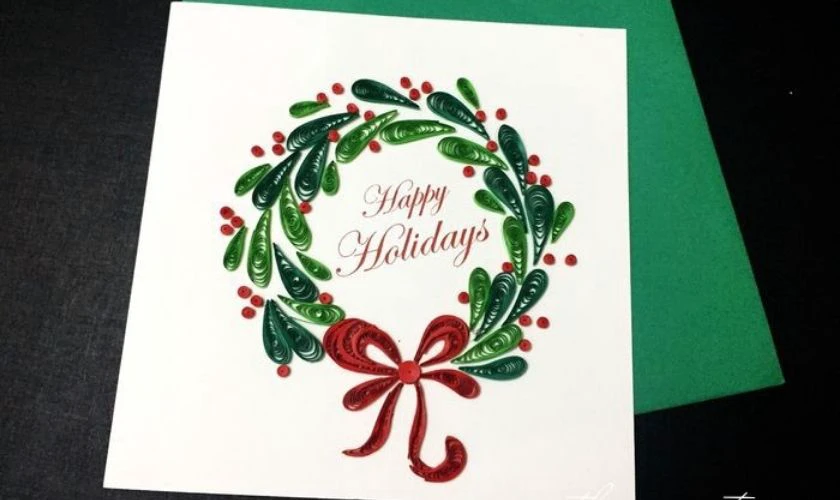 Thiệp Giáng Sinh có hình vòng nguyệt quế đơn giản