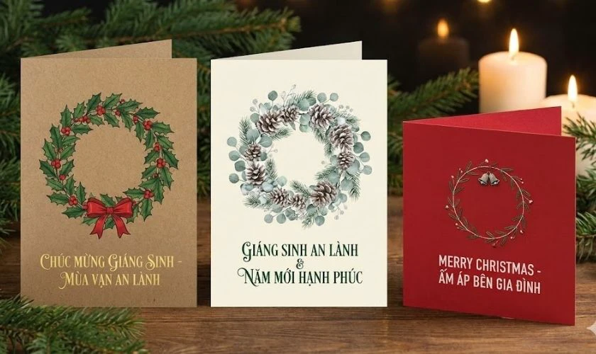 Thiệp Giáng Sinh có hình vòng nguyệt quế hiện đại