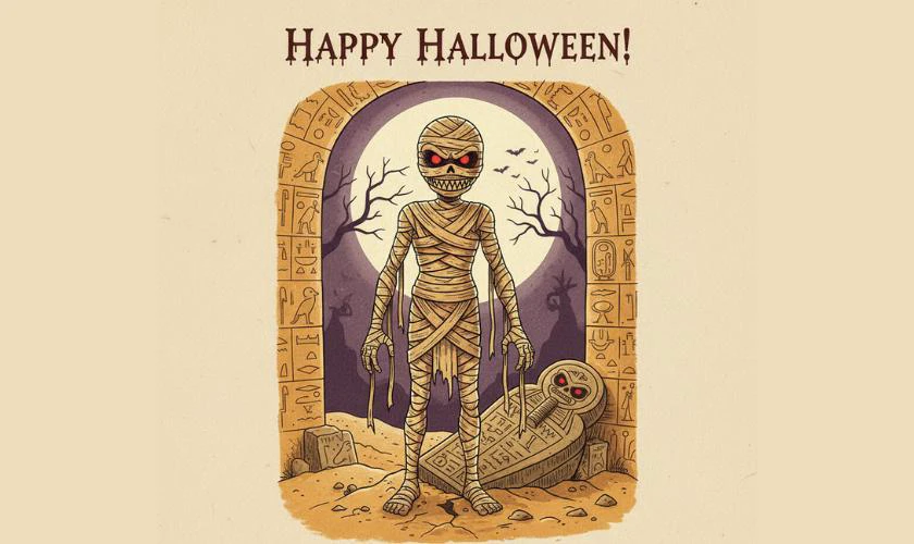 Thiệp Halloween chủ đề xác ướp độc lạ mùa lễ