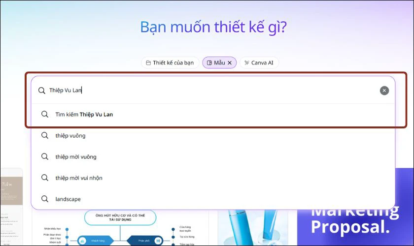 Truy cập Canva và chọn mẫu thiệp
