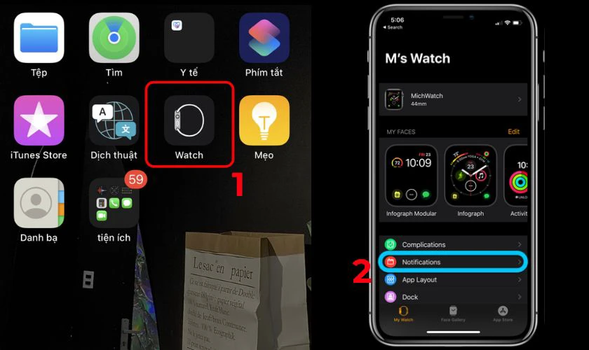 Mở ứng dụng Watch tìm và chọn Notifications