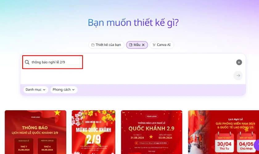 Cách tạo thông báo nghỉ lễ 2/9/2025 online bằng Canva
