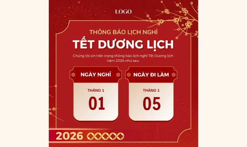 Thông báo nghỉ tết Dương lịch 2026 cho khách hàng