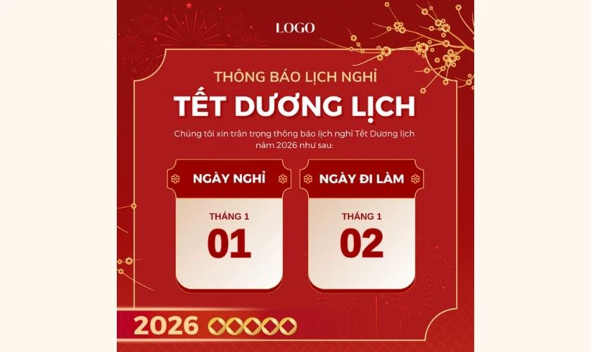 Thông báo nghỉ tết Dương lịch 2026 cho khách hàng