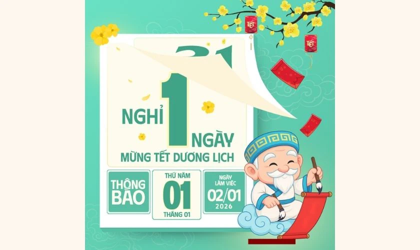 Mẫu thông báo nghỉ tết Dương lịch 2026 cho học sinh
