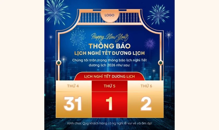 Thông báo nghỉ tết Dương lịch 2026 cho nhân viên