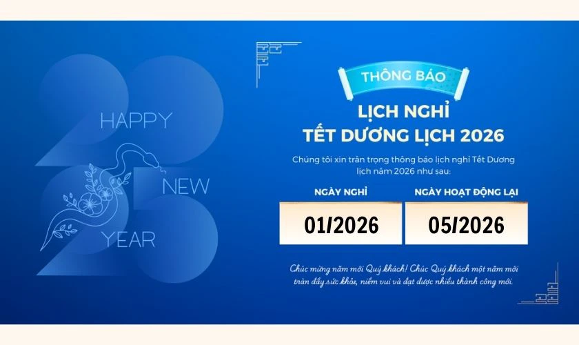 Thông báo nghỉ tết Dương lịch 2026 đăng Website