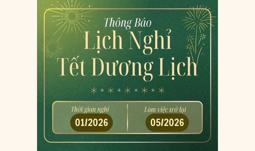 Thông báo nghỉ tết Dương lịch 2026 của quán ăn