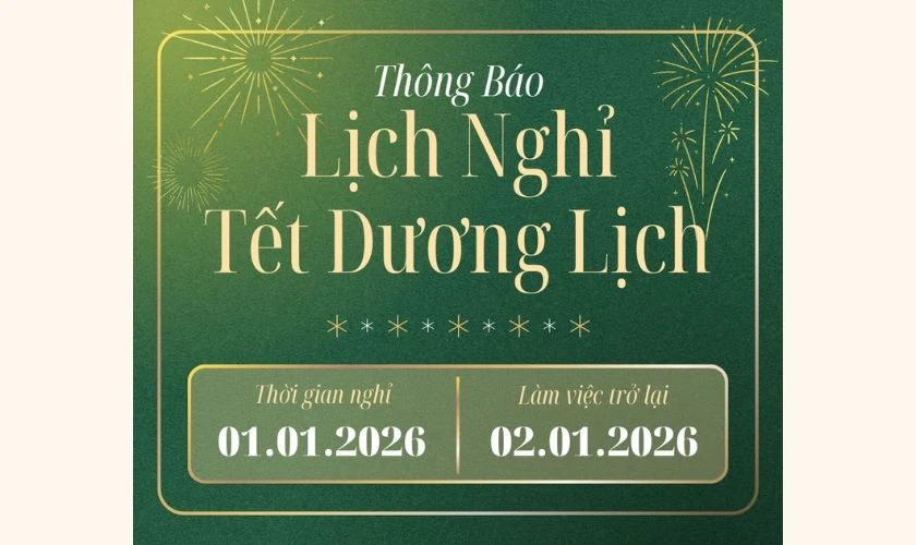 Thông báo nghỉ tết Dương lịch 2026 của quán ăn