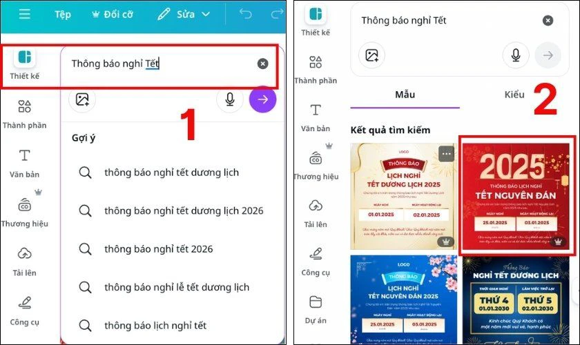 Tìm kiếm và chọn mẫu template phù hợp