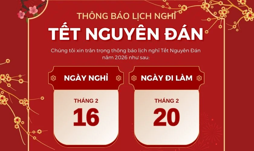 Ảnh mẫu thông báo nghỉ tết Nguyên đán tone đỏ