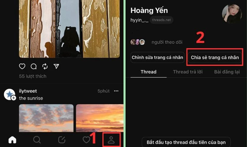 Cách chia sẻ trang cá nhân qua ứng dụng khác trên Threads là gì?