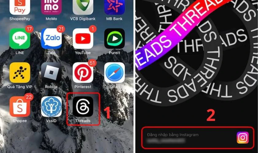 Đăng nhập bằng Instagram trên ứng dụng Threads