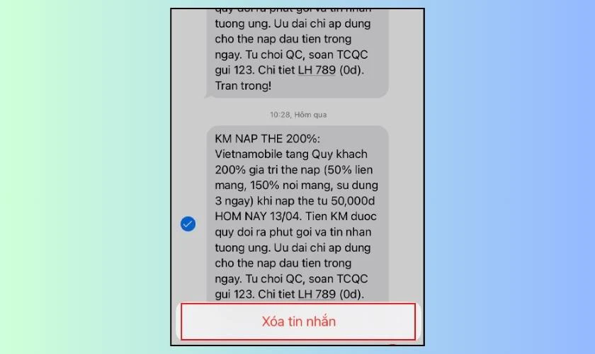 Chọn xóa tin nhắn