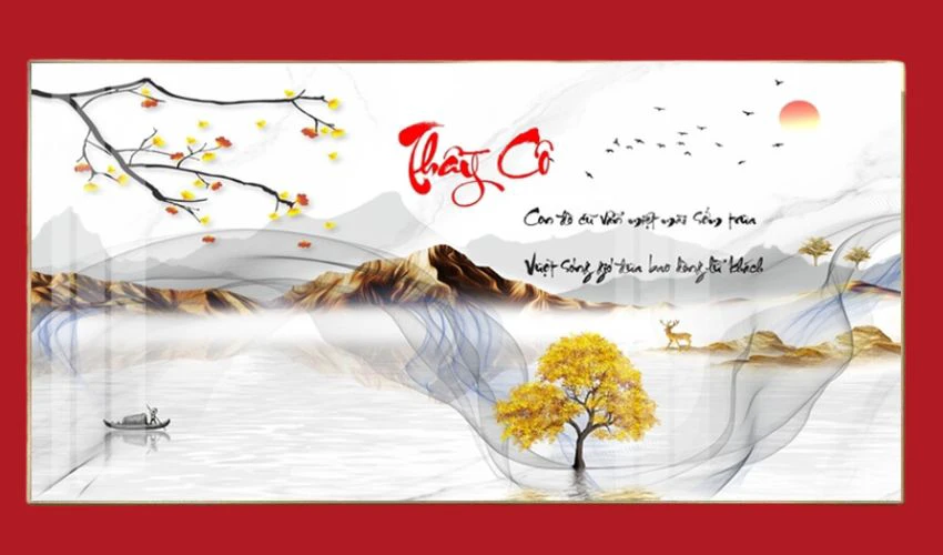 Thư pháp Thầy cô kết hợp phong cảnh đẹp