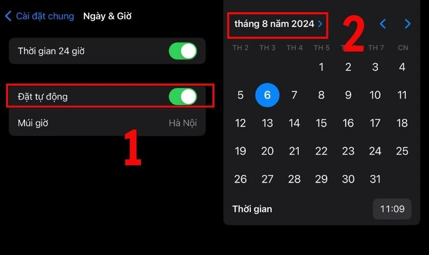 Nhấn Đặt tự động để tắt tính năng này, sau đó bạn điều chỉnh thời gian thủ công