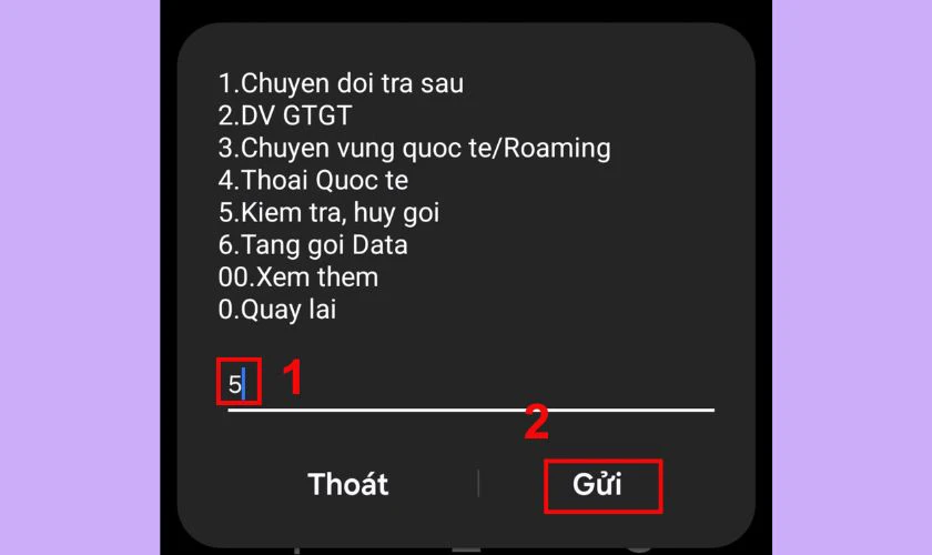 Tiếp tục nhấp số 5 và chọn Gửi