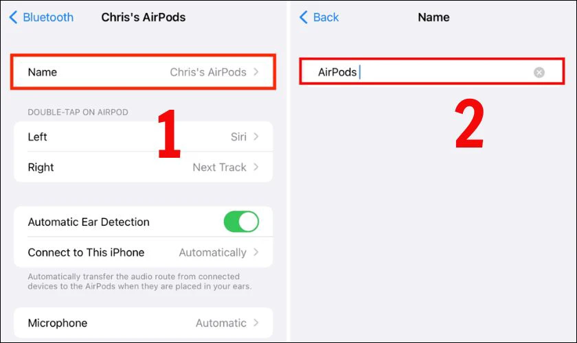 Chạm vào tên hiện tại của AirPodss, sau đó nhập tên mới mà bạn mong muốn