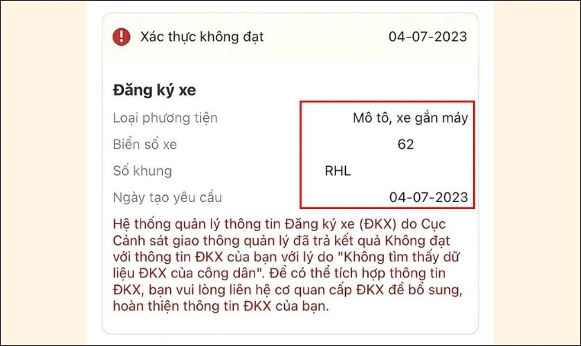 Tích hợp đăng ký xe vào VNeID bị từ chối: Cách khắc phục
