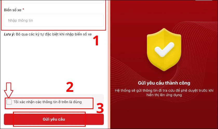 Nhập thông tin theo yêu cầu và chọn “Tôi xác nhận các thông tin ở trên là đúng” và “Gửi yêu cầu”