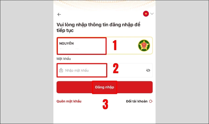Đăng nhập để truy cập vào giao diện chính của ứng dụng