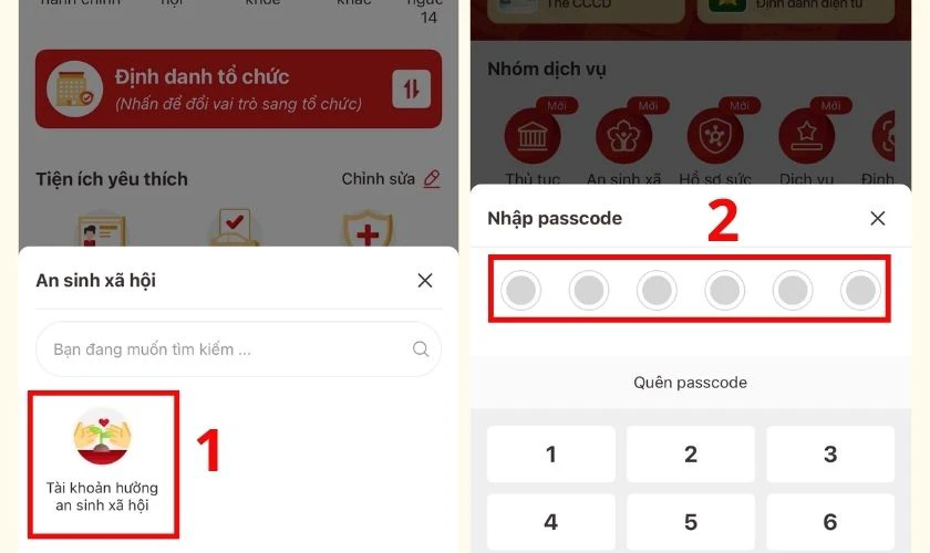 Chọn vào mục Tài khoản hưởng an sinh xã hội
