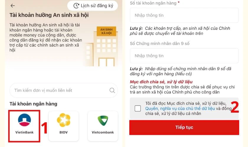 Chọn ngân hàng và hoàn tất thông tin
