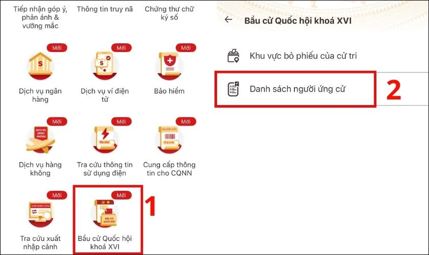 Chọn vào mục Bầu cử Quốc hội khóa XVI